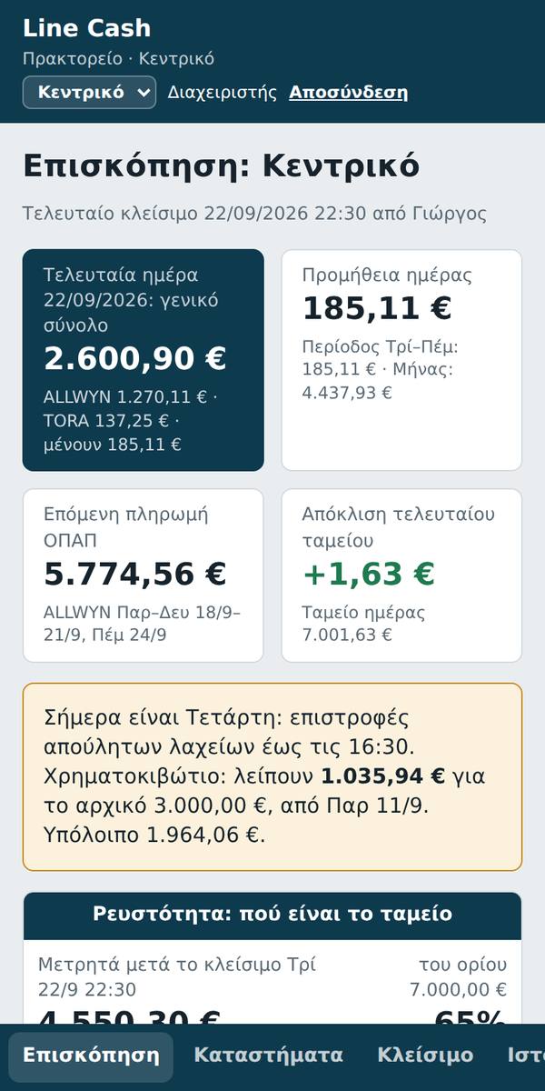 Το πρόγραμμα ταμείου Line Cash σε κινητό